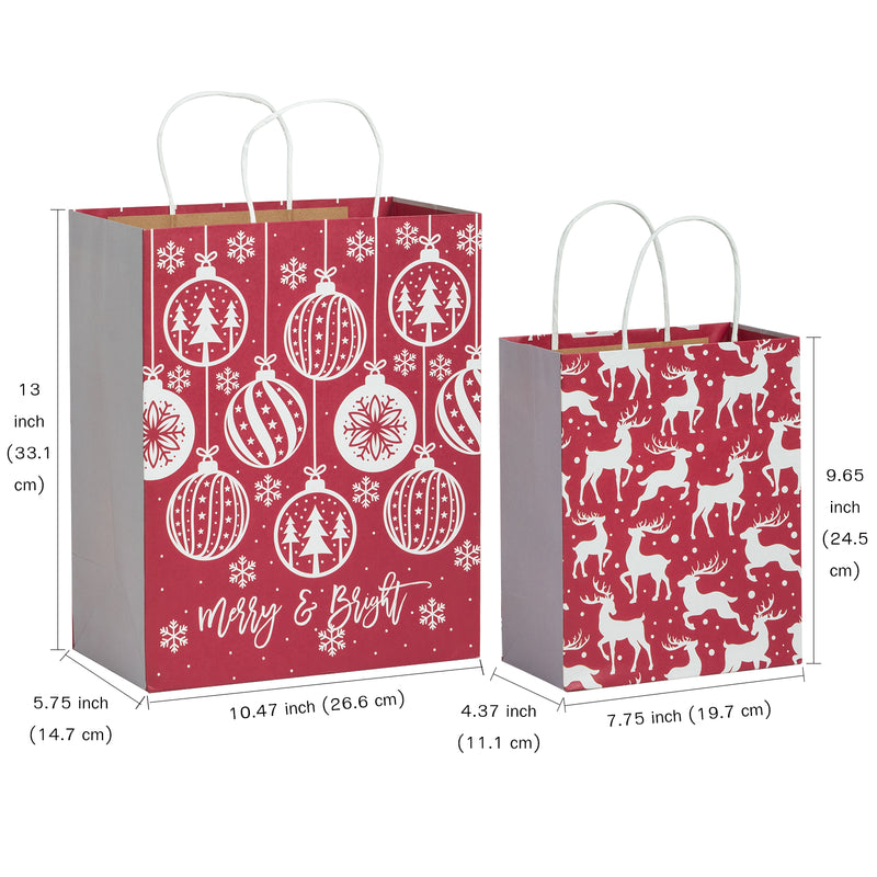 Assort Medium & Large Christmas Gift Bags - Christmas Trees/ Elk/ Decorative Balls - 8 Pack