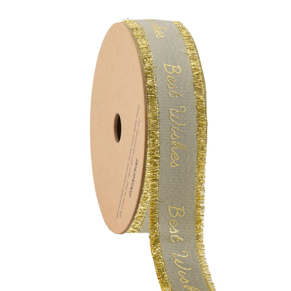 100 Yards Custom Logo Grosgrain Ribbon Roll - Gold Frayed Edges