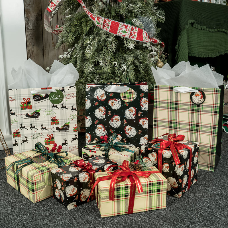 Assort Large Christmas Gift Bag Plaid 3 Pack 10x5x13 inch