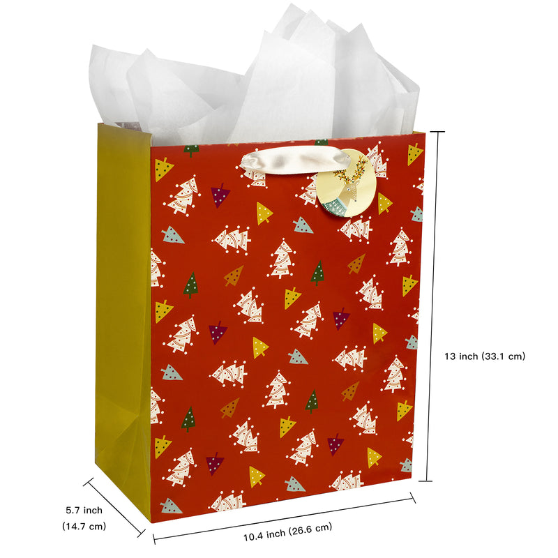 Assort Large Christmas Gift Bag Deer 3 Pack 10"x5"x13"