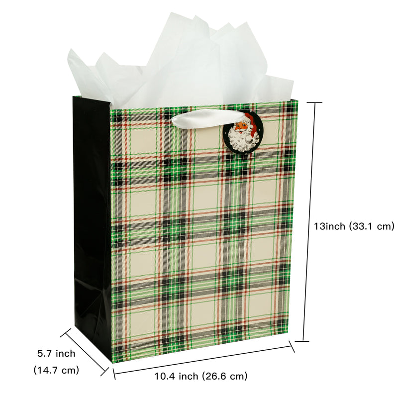 Assort Large Christmas Gift Bag Plaid 3 Pack 10x5x13 inch