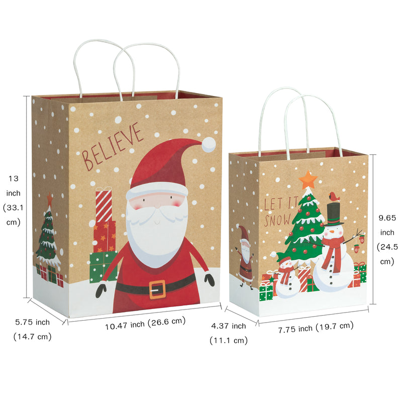 Assort Medium & Large Christmas Gift Bags - Snowman/Santa Claus/Christmas Tree - 8 Pack