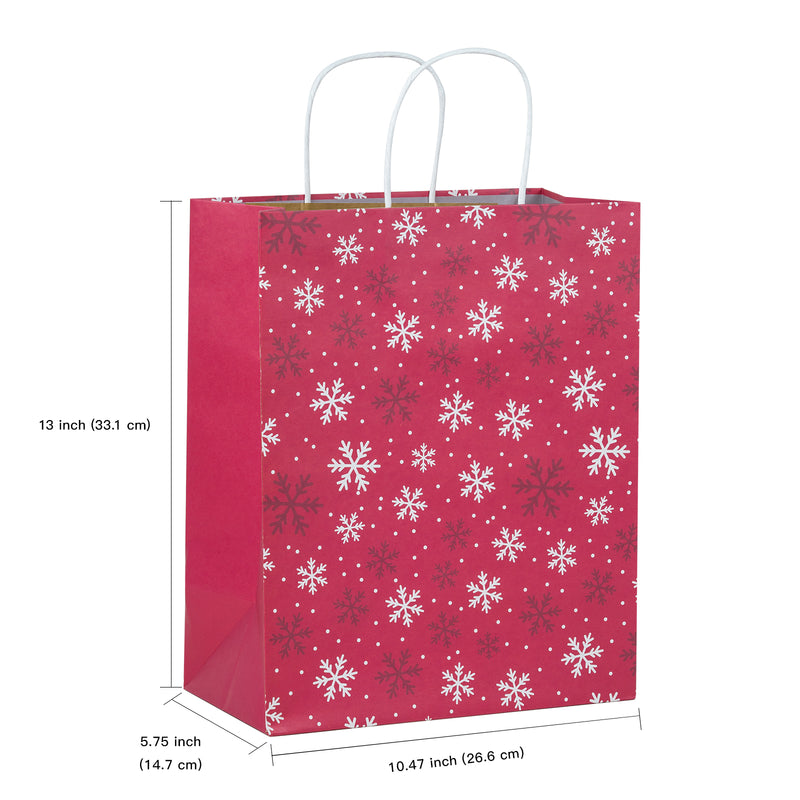 Assort Large Christmas Gift Bags - Snowflakes/ Plaid/ Pine Trees - 3 Pack,10x5x13 inch