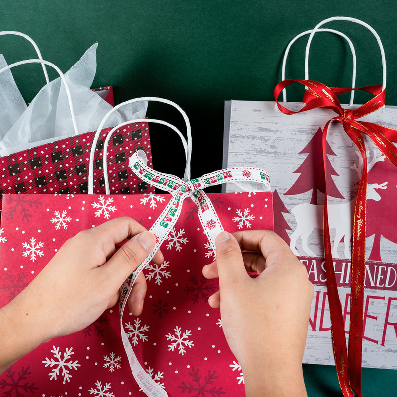 Assort Large Christmas Gift Bags - Snowflakes/ Plaid/ Pine Trees - 3 Pack,10x5x13 inch