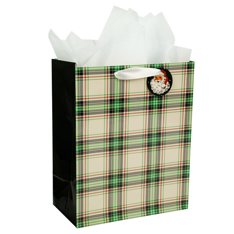 Assort Large Christmas Gift Bag Plaid 3 Pack 10x5x13 inch