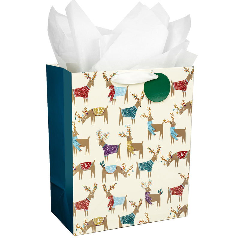 Assort Large Christmas Gift Bag Deer 3 Pack 10"x5"x13"