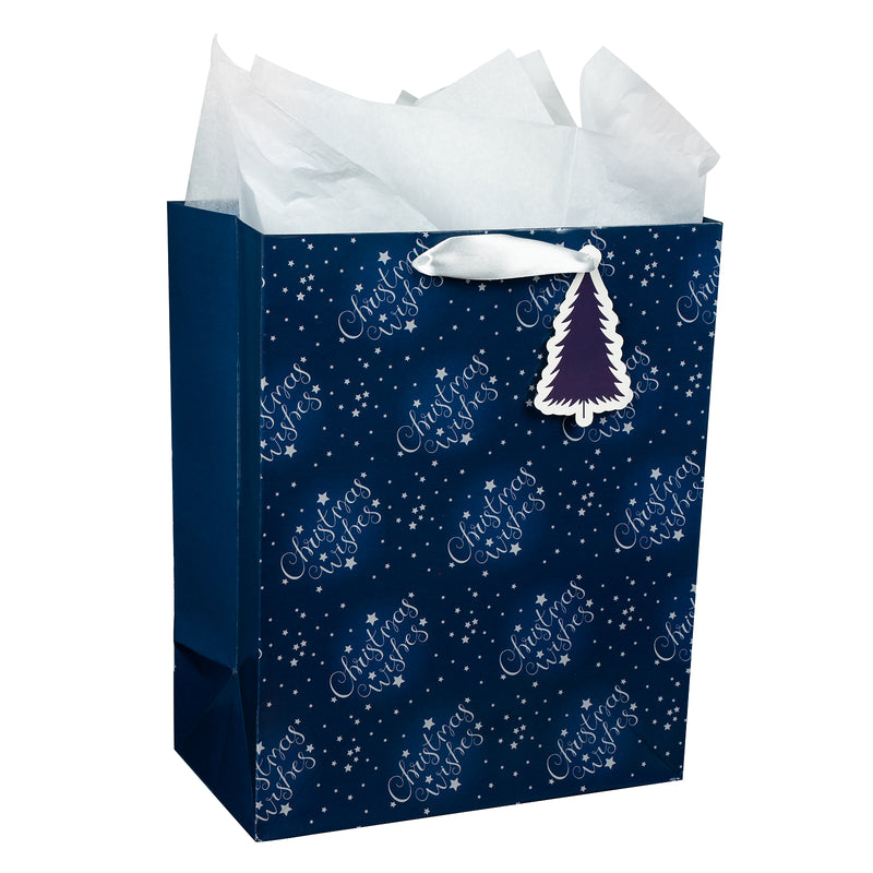 Assort Large Christmas Gift Bag Navy Blue Deer 3 Pack 10"x5"x13"