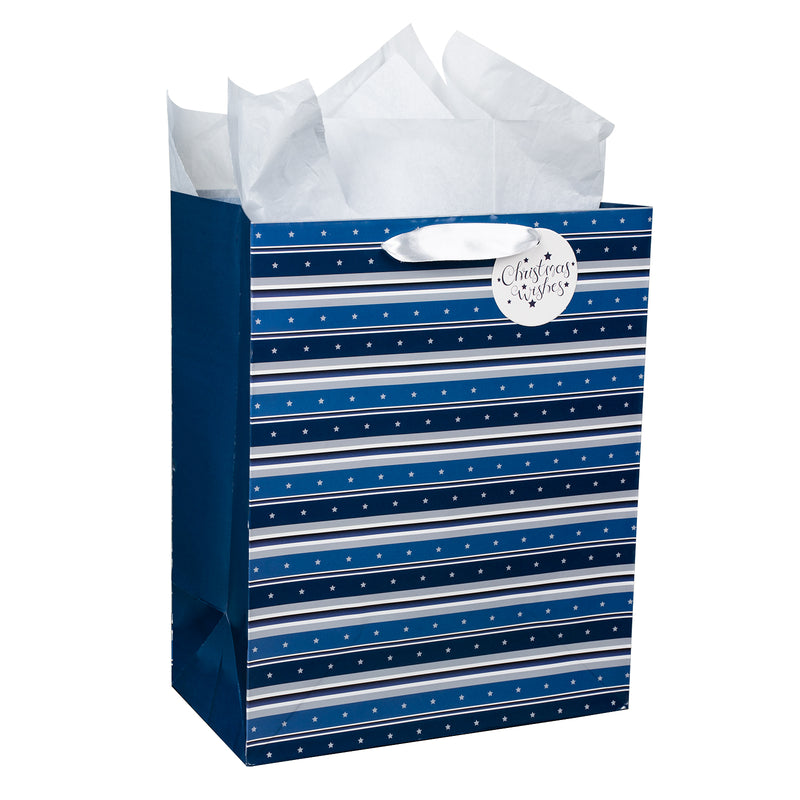 Assort Large Christmas Gift Bag Navy Blue Deer 3 Pack 10"x5"x13"