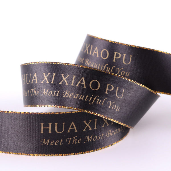 Custom Metallic Gold Ribbon with Wedding Brand Logo and Gifts Car Decoration Party 100yards/lot