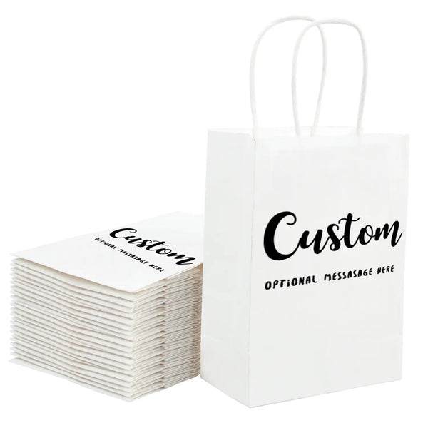 Custom White Shopping Bags Kraft Paper Gift Bags-100PCs